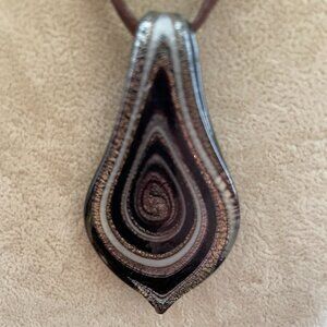 Brown Blown Glass Sparkly Swirl Teardrop Pendant